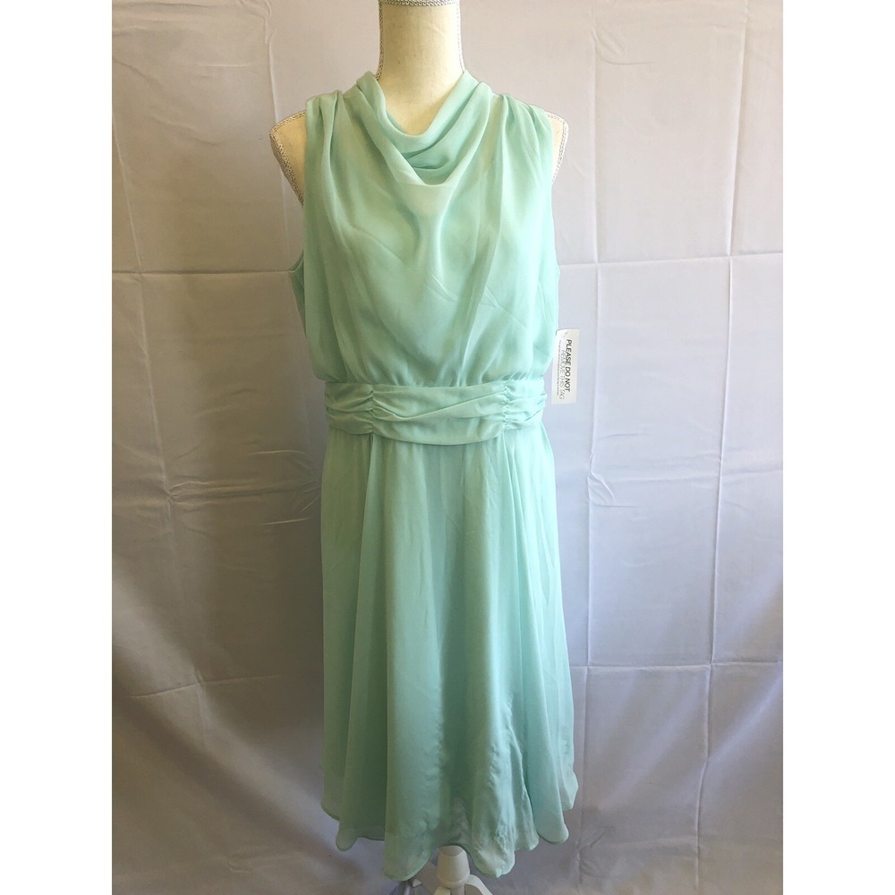Eva Mendes Dress Size 12 Teal Green Sheer Shell Lined Sleeveless New York & Co